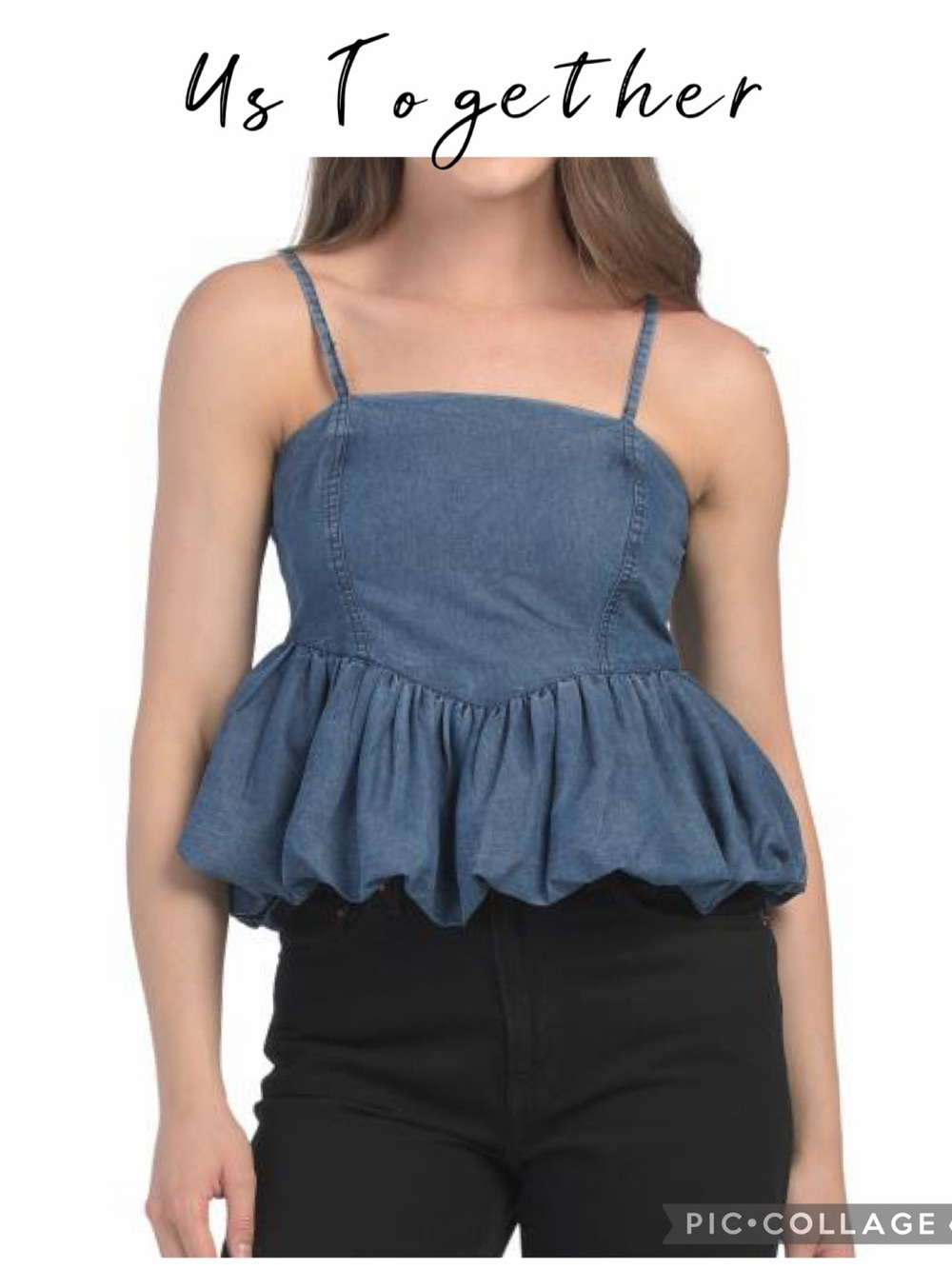 Us Together blue denim peplum bubble cami top size medium NWT